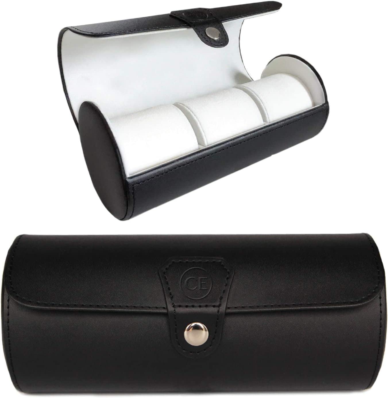 CASE ELEGANCE Travel Watch Case Roll Organizer for Men - 3 Watch Box & Vegan Faux Leather Watch Display Case - Mens Watch Holder, Storage & Travel Organizer - Black