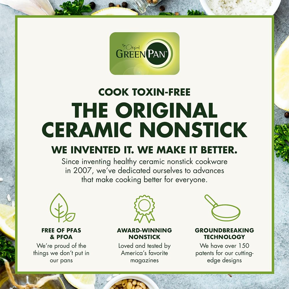 GreenPan Hard Anodized Healthy Ceramic Nonstick 5 Piece Cookware Pots and Pans Set, Gold Handle, PFAS-Free, Dishwasher Safe, Oven Safe, Black