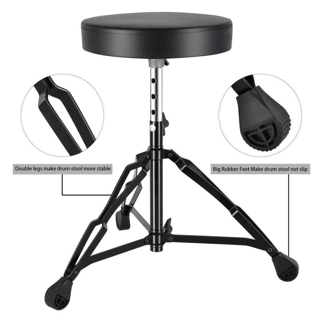 EASTROCK Drum Throne,Padded Drum Seat Drumming Stools with Anti-Slip Feet for Adults and Kids Drummers (Black)