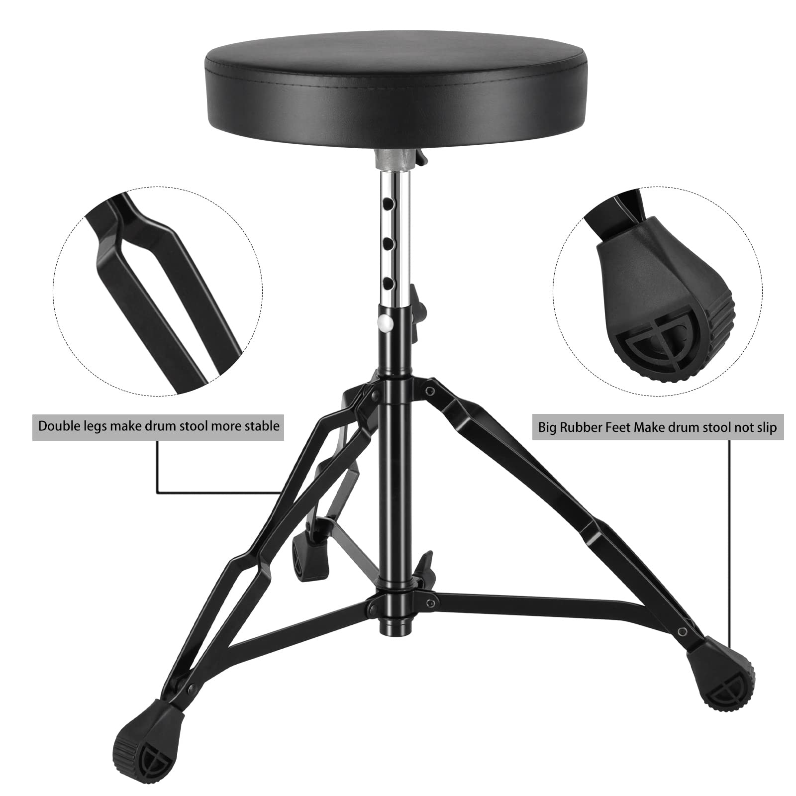 EASTROCK Drum Throne,Padded Drum Seat Drumming Stools with Anti-Slip Feet for Adults and Kids Drummers (Black)