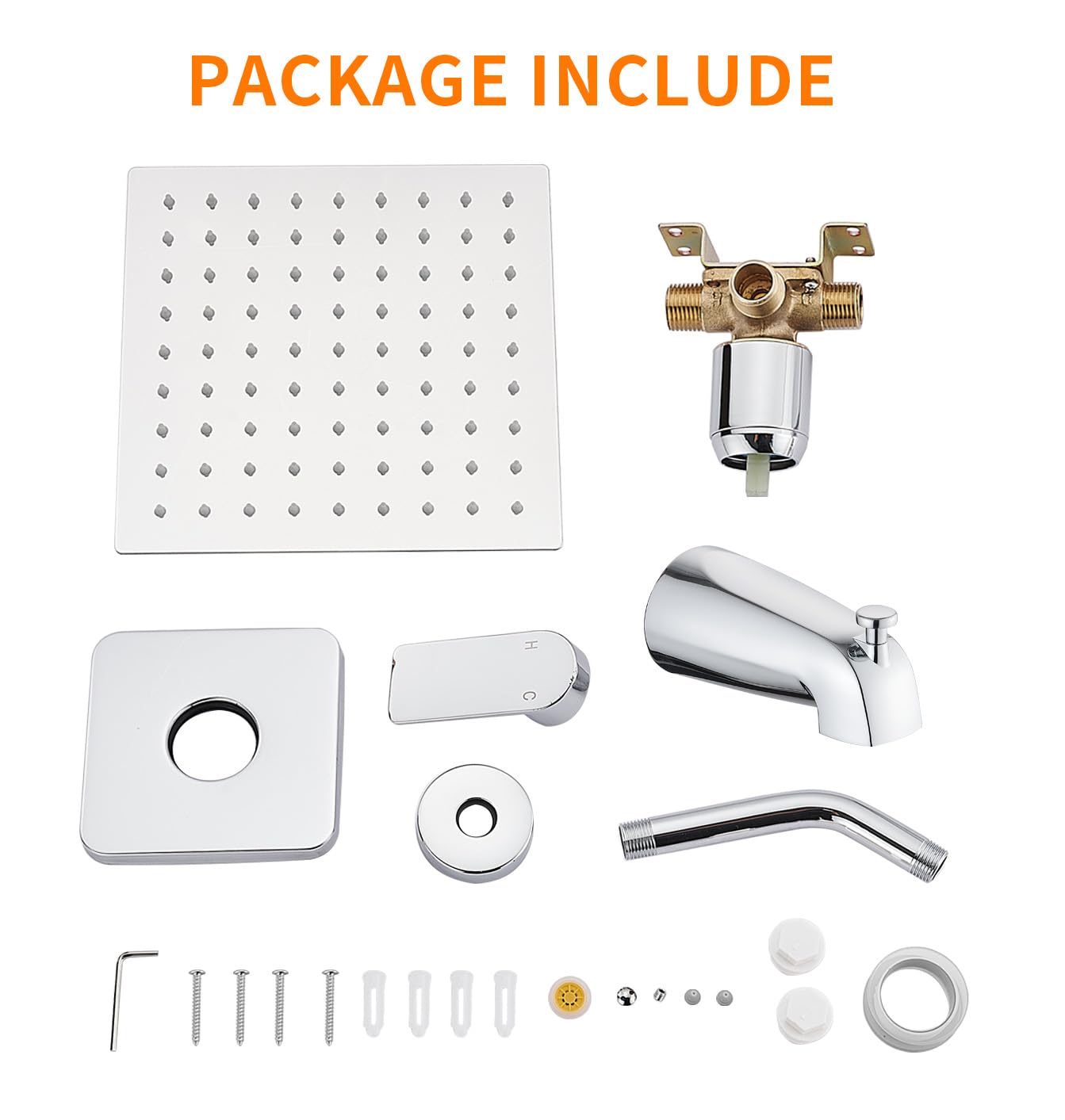 Gold Brushed Tub Shower Faucet Set With 8" Shower Head & Spout