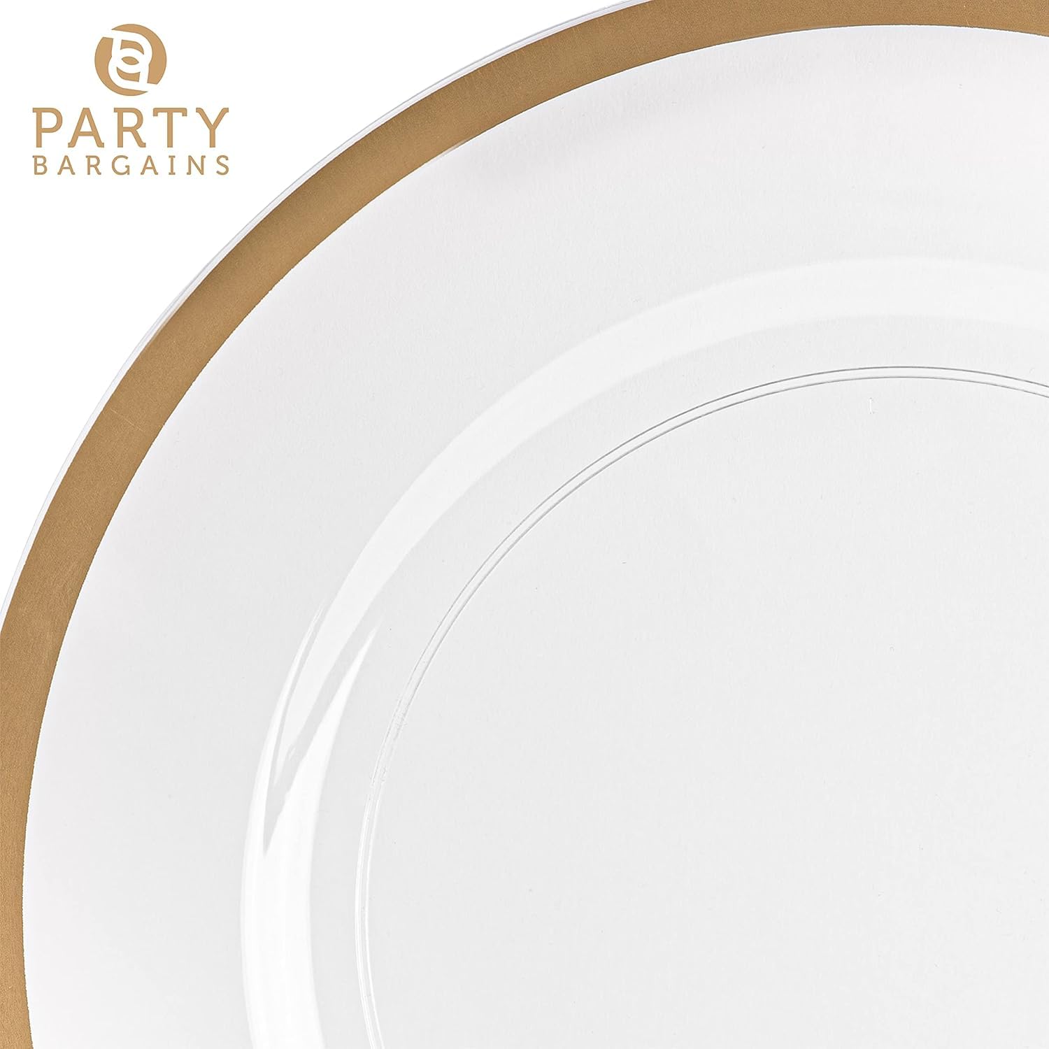 PARTY BARGAINS 13-Inch Charger Plates - 96 Pack, Clear Gold Rim, Heavy-Duty Disposable Chargers for Elegant Dining - Ideal for Weddings and Formal Events