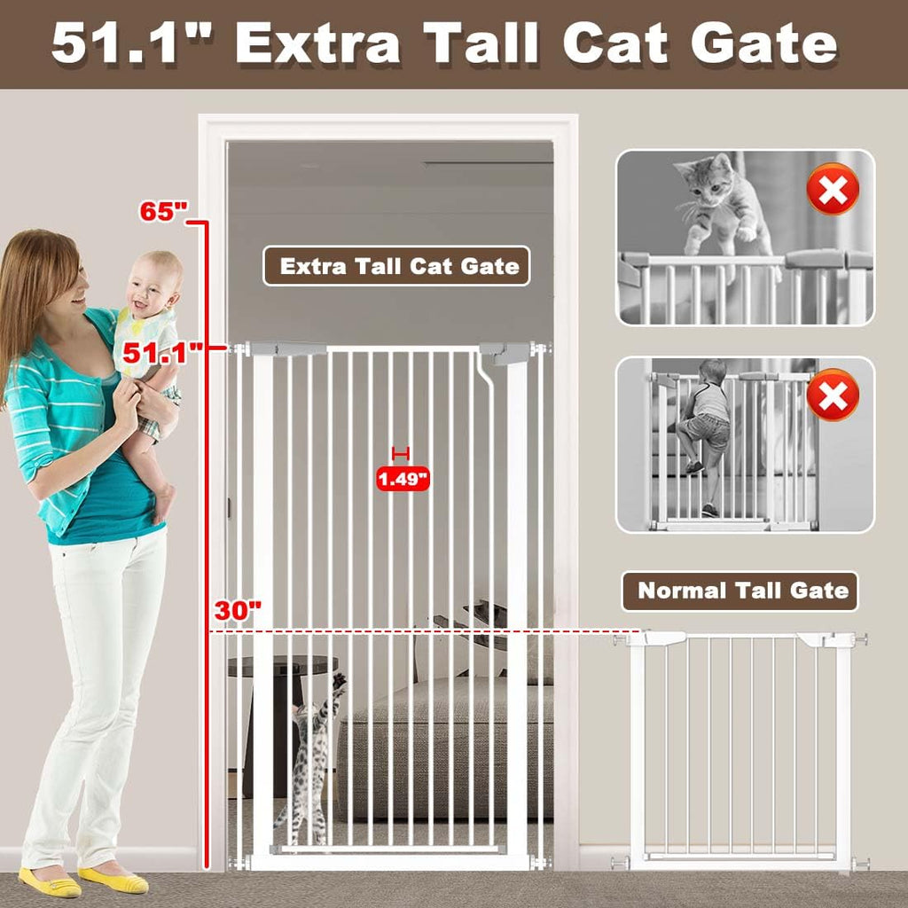 Fairy Baby 51.1" Extra Tall Pet Gate, 29.5"-32.6" Adjustable Width Auto Close Encrypted Tall Dog Gate, Cat Proof Metal Gate Indoor for Doorway Hallways, Pressure Mounted Child Safety Gates, Black