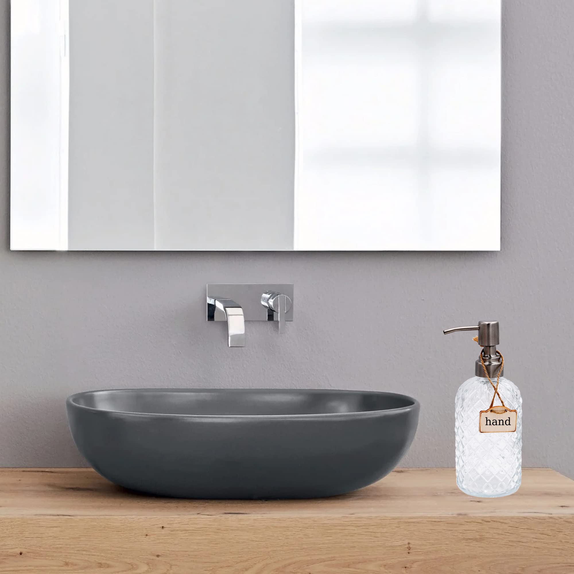16 oz Diamond Pattern Glass Soap Dispenser, Kitchen and Bathroom Refillable Soap Dispenser with Rust Resistant Stainless Steel Pump for Hand Soap, Lotion Glass Liquid Dispenser(Amber)