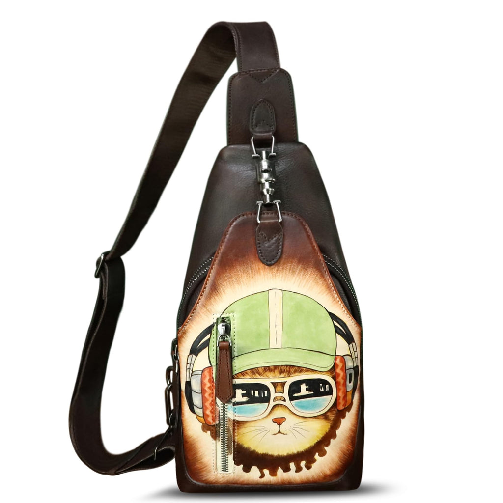Genuine Leather Sling Bag for Men and Women Real Leather Shoulder Crossbody Bag Chest Bag Sling Backpack Purse