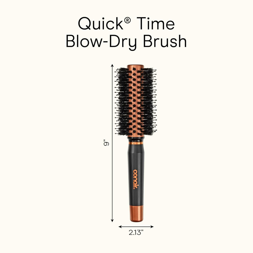 Conair Quick Dry Copper Round Hair Brush for Blow Drying, Blow Out Styler Hairbrush for Voluminous Looks, Nylon & Boar Bristles Help Dry & Style Hair Fast Without Snagging or Pulling, Handle May Vary