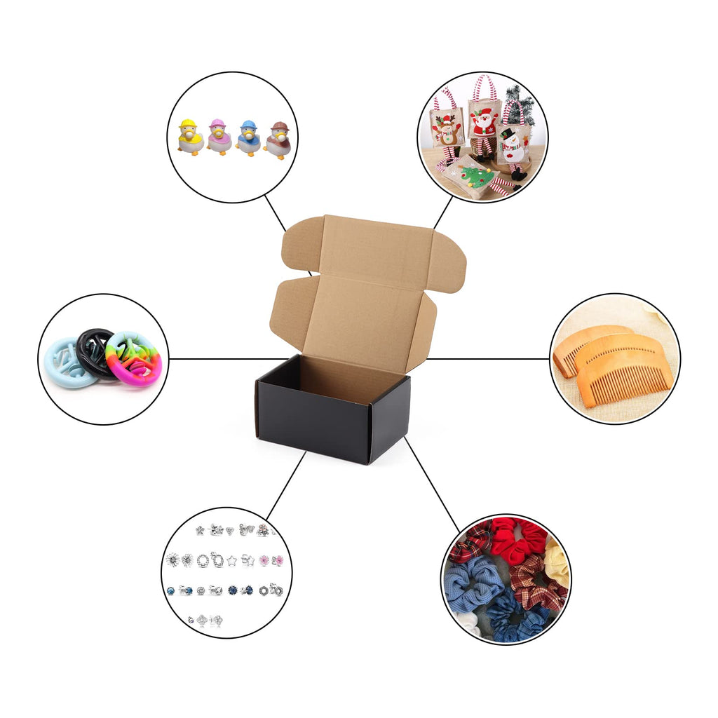 Hoikwo 40 Pack 4x4x2 Shipping Boxes for Small Business, Black Packaging Cardboard Boxes, Moving Mailing Packing Box