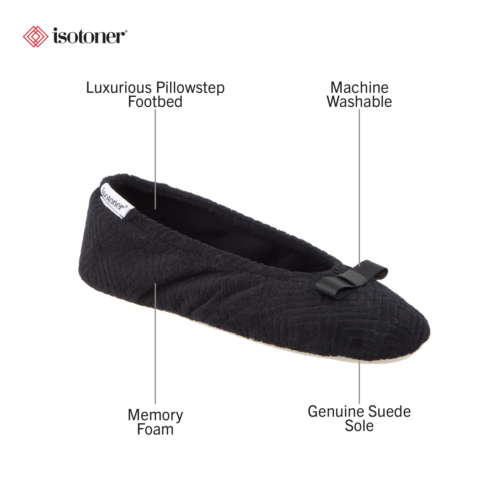 isotoner Women's Diamond Microterry Ballerina Slippers