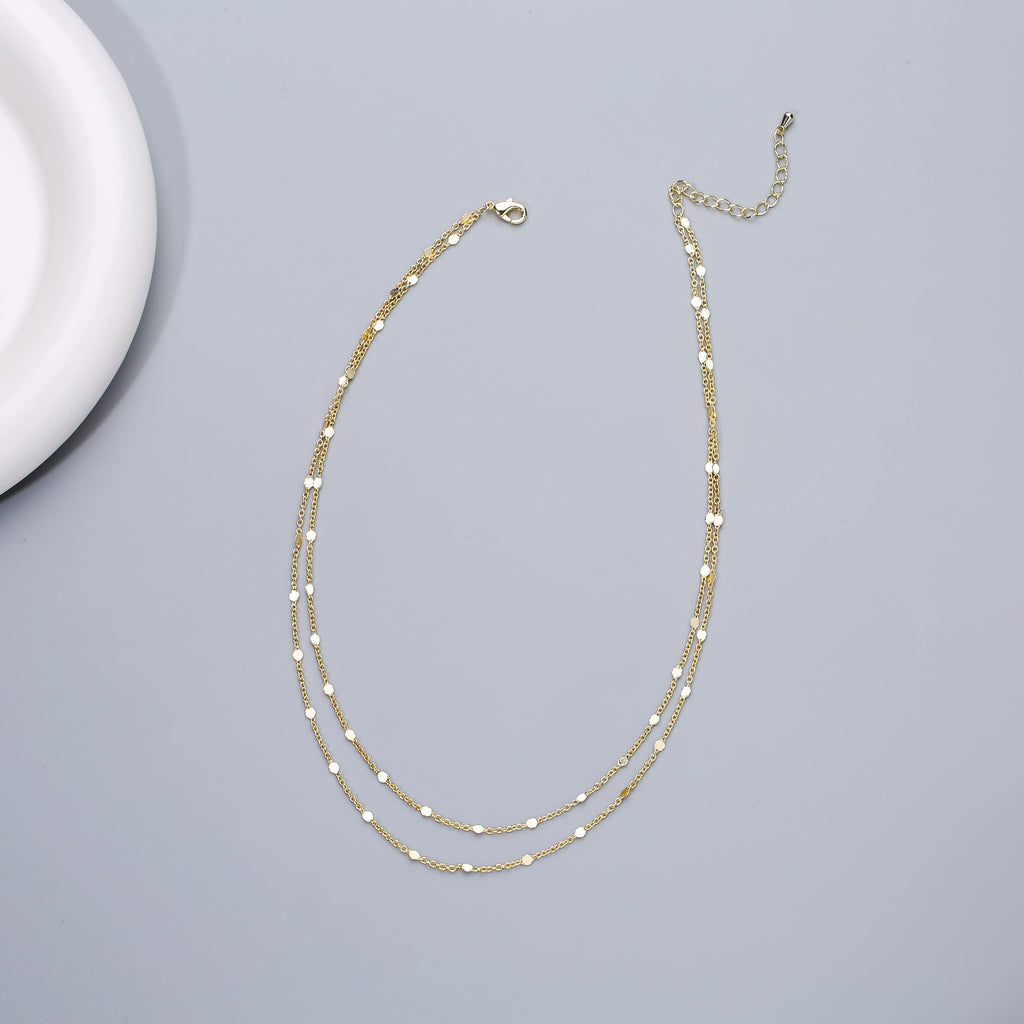 BERISO 14K Gold/Silver Plated Choker Necklace for Women Shining Dots Station Gold Chain Necklace Beads Sparkle Chain Necklace Link Chain Exquisite Jewelry for women