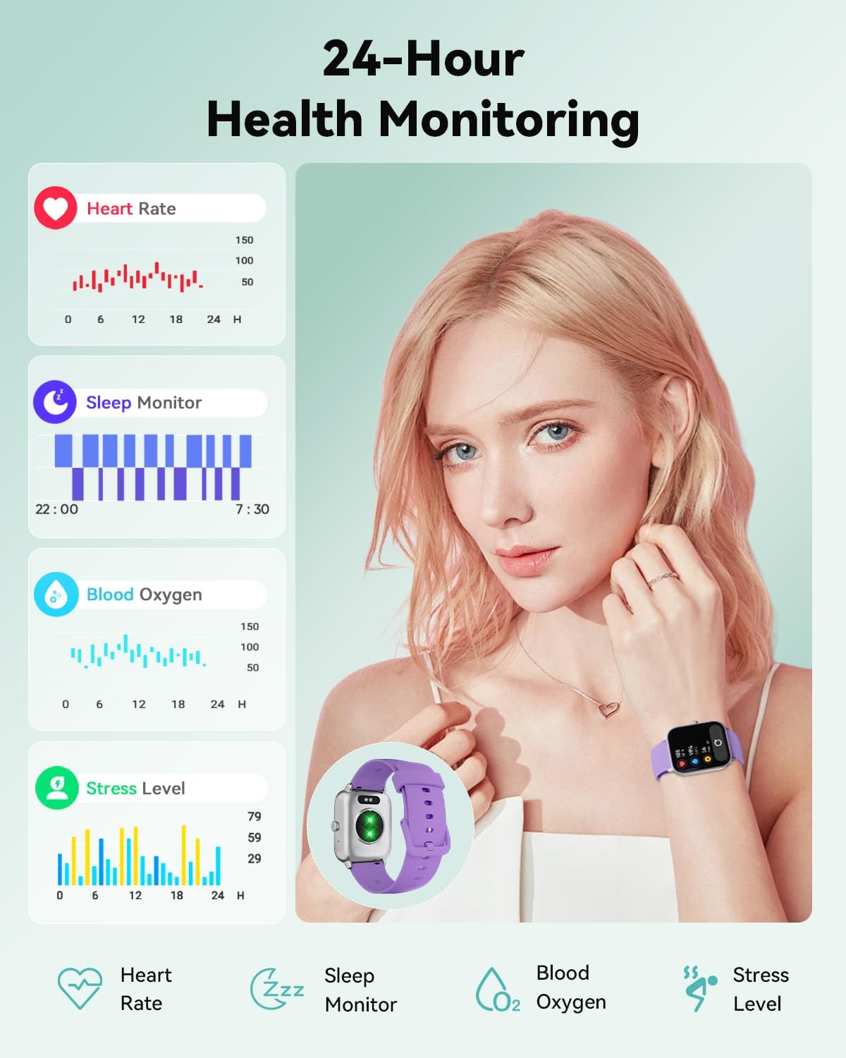 Quican Smart Watches for Women, Compatible for iPhone and Android Phones, Calling, Heart Rate/Sleep Monitor, Alexa, 1.8" Fitness Tracker Watch, Waterproof, Gifts for Women, Silicone Band, Baby Pink