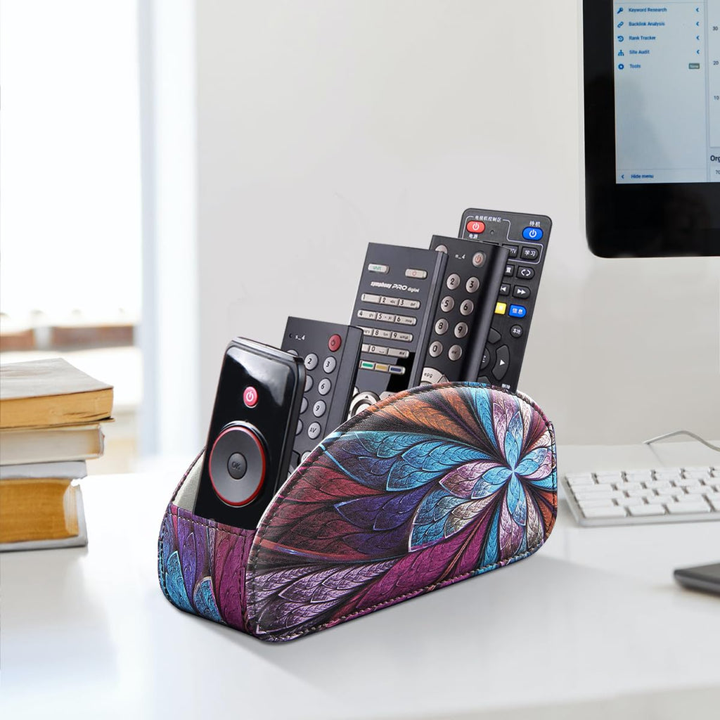 YAPISHI All-in-One Leather Brown TV Remote Holder with 5 Compartments Nightstand Desktop Media Player Remote Caddy Storage Box Organizer Tray for Mobile Office Phone Controller