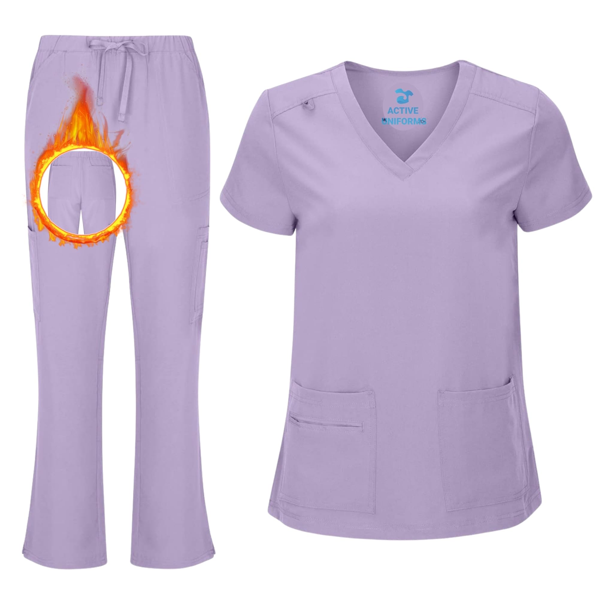 Women's Cool Stretch V-Neck Top and Cargo Pant Scrub Set with Regular and Petite Sizes