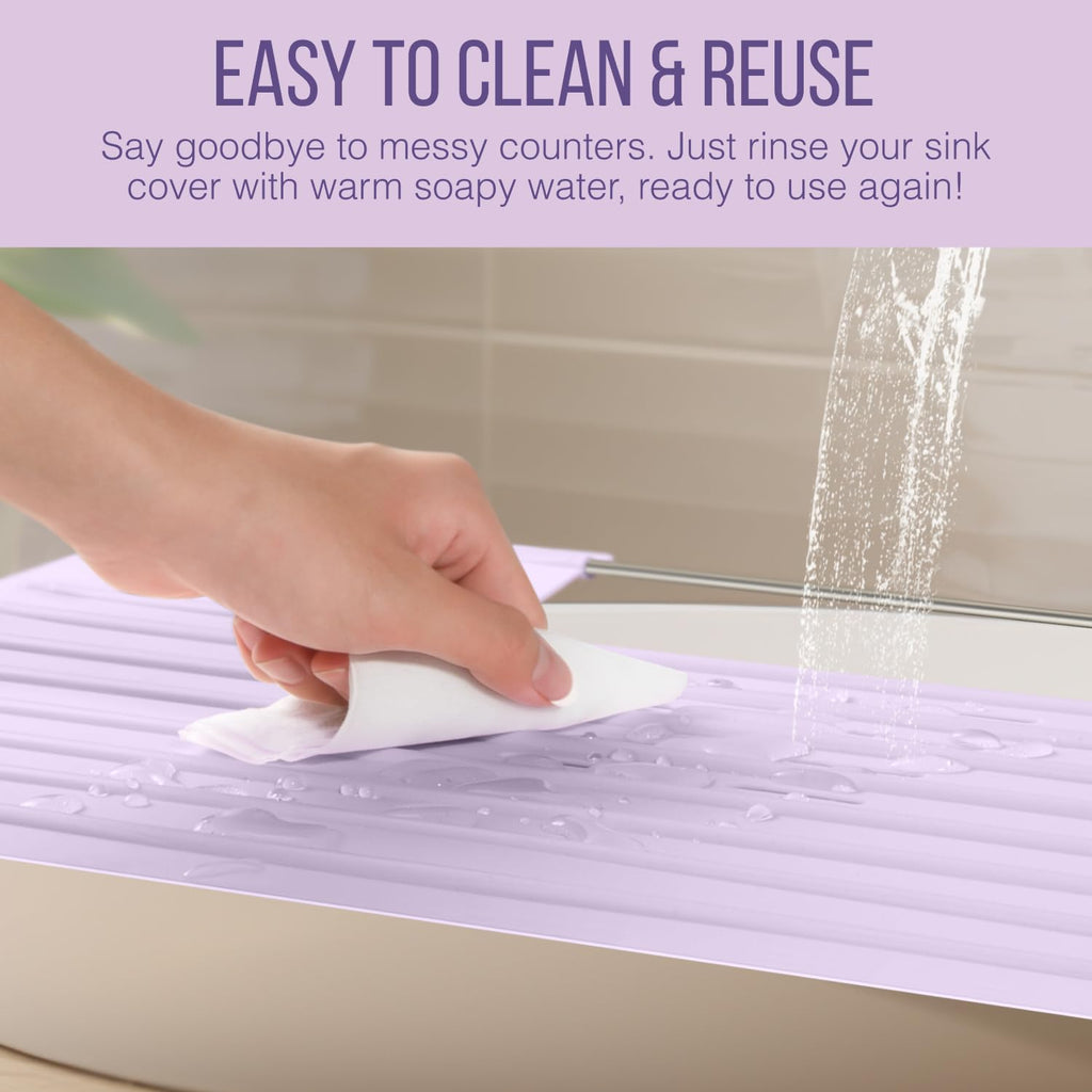 Maplefield Bathroom Sink Cover for Counter Space, Heat Resistant Silicone Sink Mat for Your Beauty Routine, Small Bathroom Space Saver Sink Cover for Makeup (Beige Large, 22" x 15" x 2" Inches)
