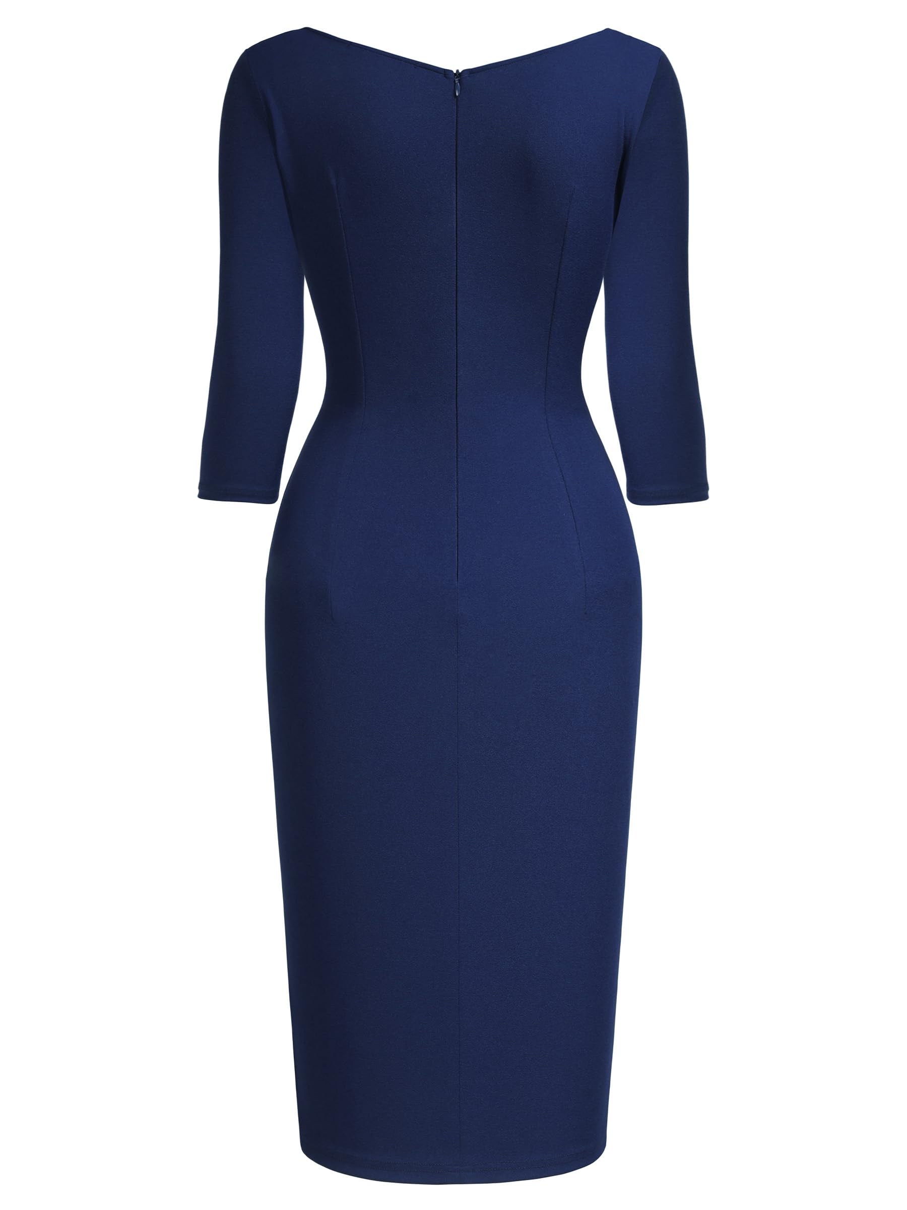 AISIZE Women's Retro 3/4 Sleeve Ruched Elegant Business Pencil Sheath Dress
