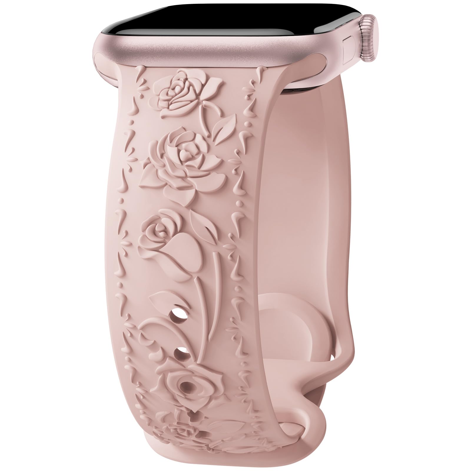 Floral Engraved Band Compatible with Apple Watch Band 40mm 41mm 38mm 42mm 44mm 45mm 46mm 49mm Women, Soft Silicone Cute Embossed Flower Strap for iWatch Band Series SE Ultra 11 10 9 8 7 6 5 4 3 2 1