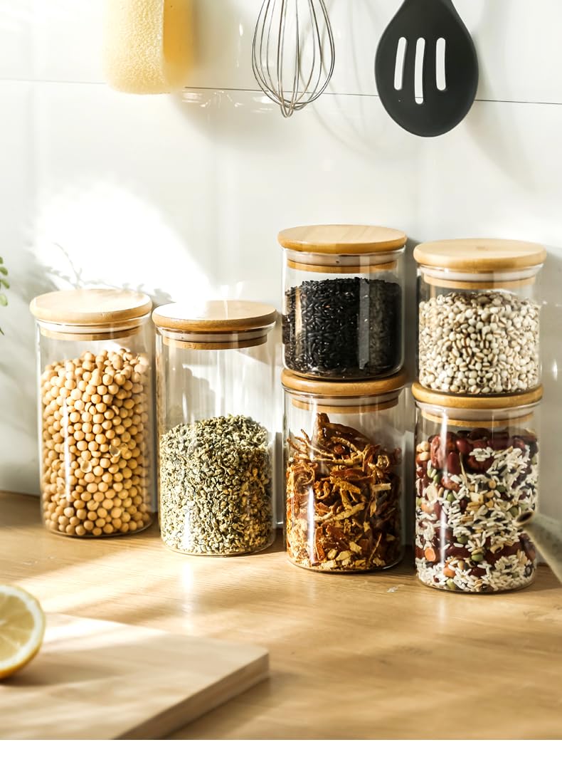 SHOWIN 73oz Glass Pasta Storage Jars, Tall Glass Jars with Bamboo Lids, Spaghetti Container, Set of 3, Kitchen Storage Containers for Pasta, Pantry Organizers