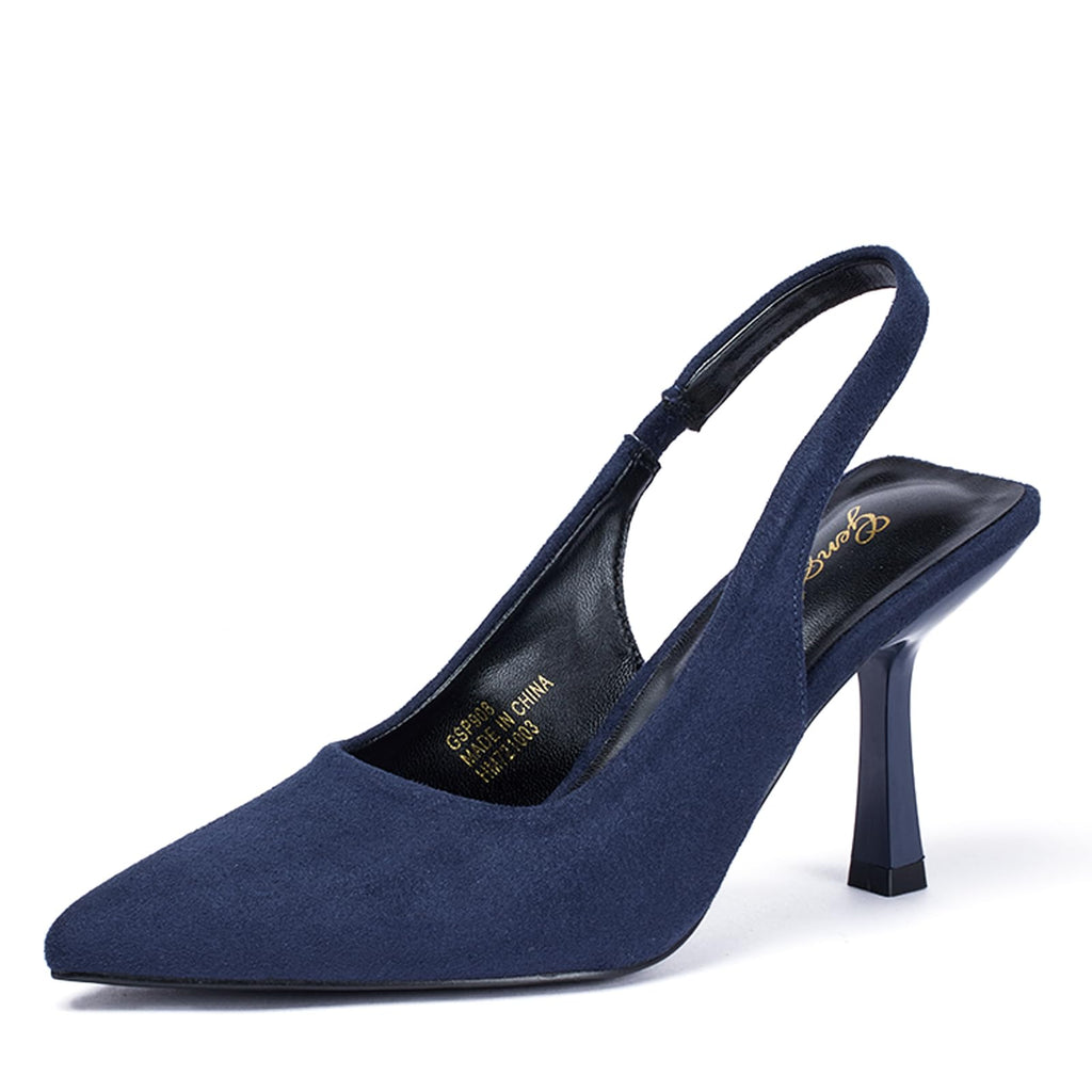 GENSHUO Women's Slingback Kitten Heel Pointed Closed Toe Stiletto Pumps Slip on Elastic Strap Wedding Party Dress Sandals Shoes