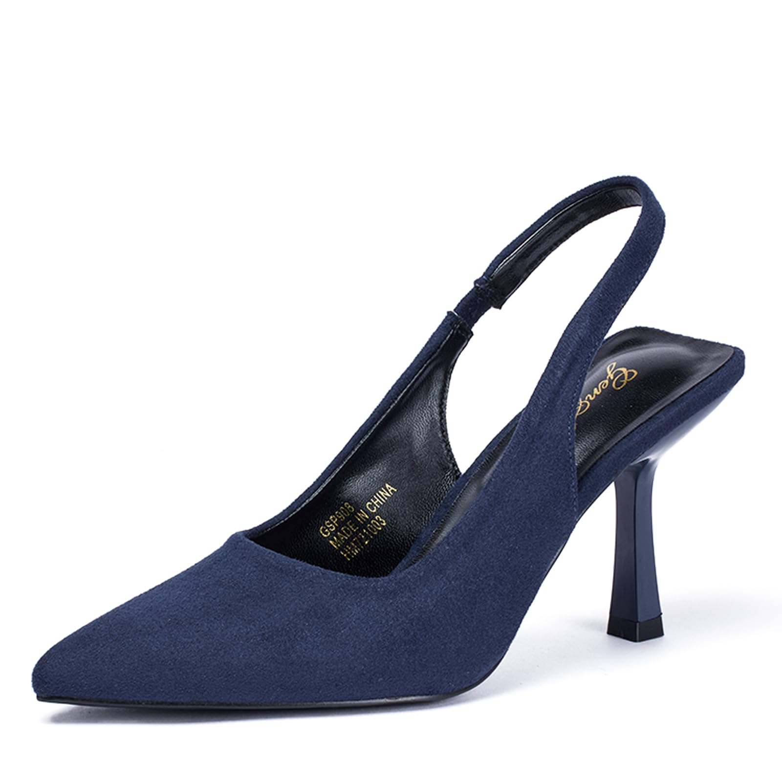 GENSHUO Women's Slingback Kitten Heel Pointed Closed Toe Stiletto Pumps Slip on Elastic Strap Wedding Party Dress Sandals Shoes