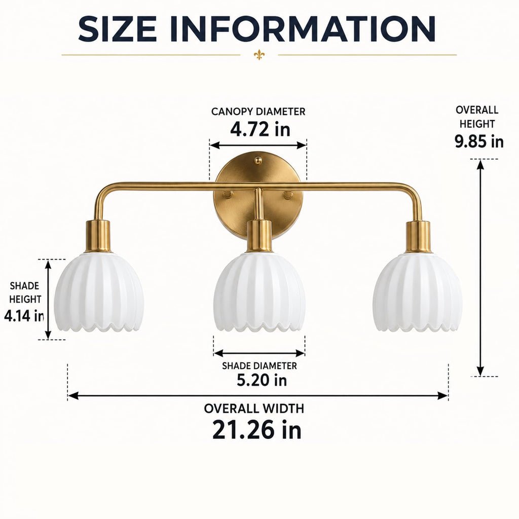 1-Light Gold Brass Bathroom Light Fixture,Wall Sconces set of 2,Brushed Gold Vanlity Light Over Mirror,Bathroom Vanity Light with White Tulip Glass Flower Shade,E26 Socket(Bulbs Not Included)