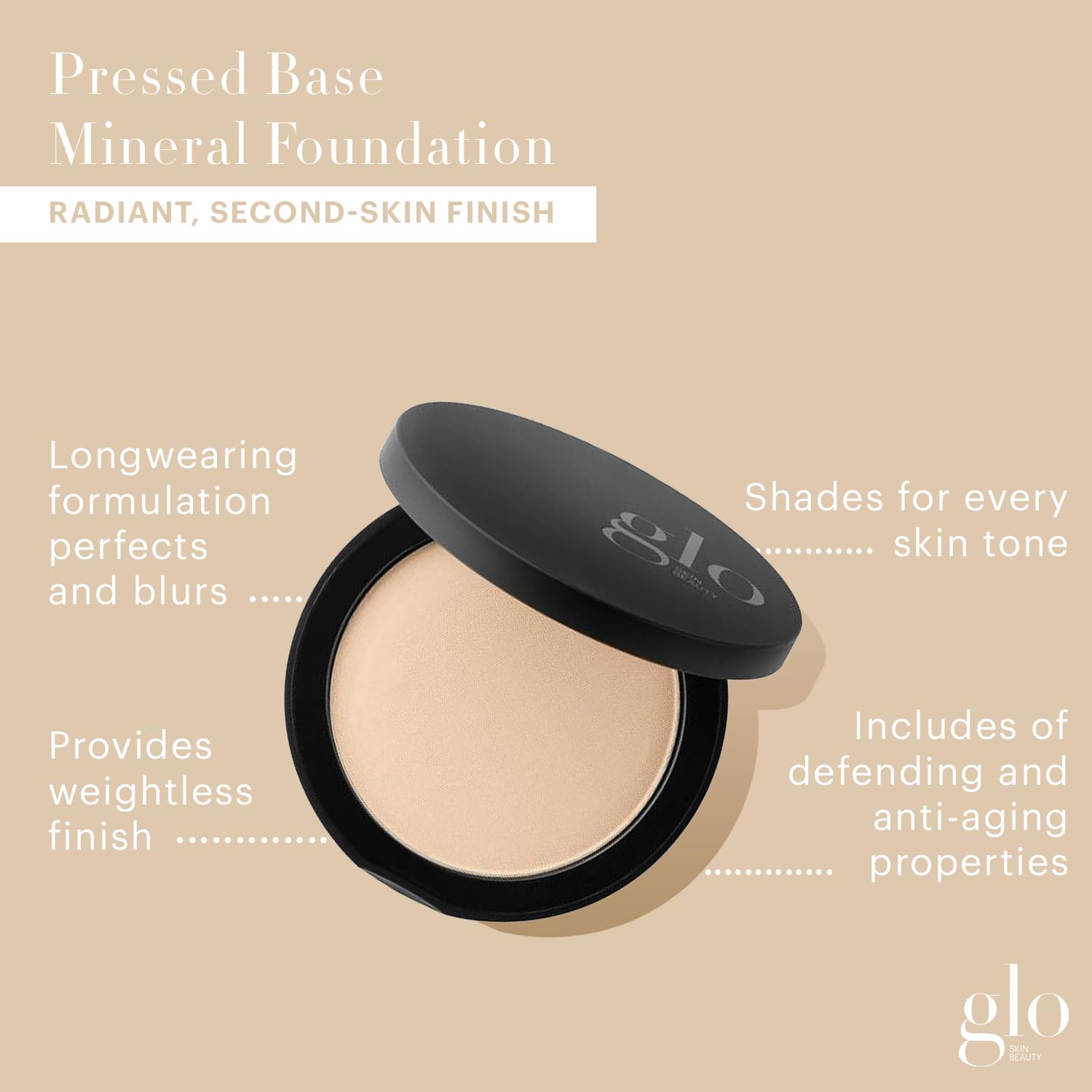 Glo Skin Beauty Pressed Base Powder Foundation, Beige – Buildable Sheer to Full Coverage, Long Wear Face Powder Compact, Pressed Powder Makeup for Smooth, Semi-Matte Finish