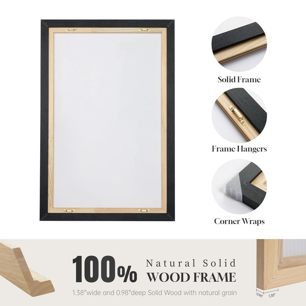 Framed Black and White Modern Abstract Wall Art, 3 Piece Canvas Prints Paintings Artwork for Walls, Minimalist Black White Grey Pictures for Living Room Dining Room Bedroom Office Wall Decor 16x24 In