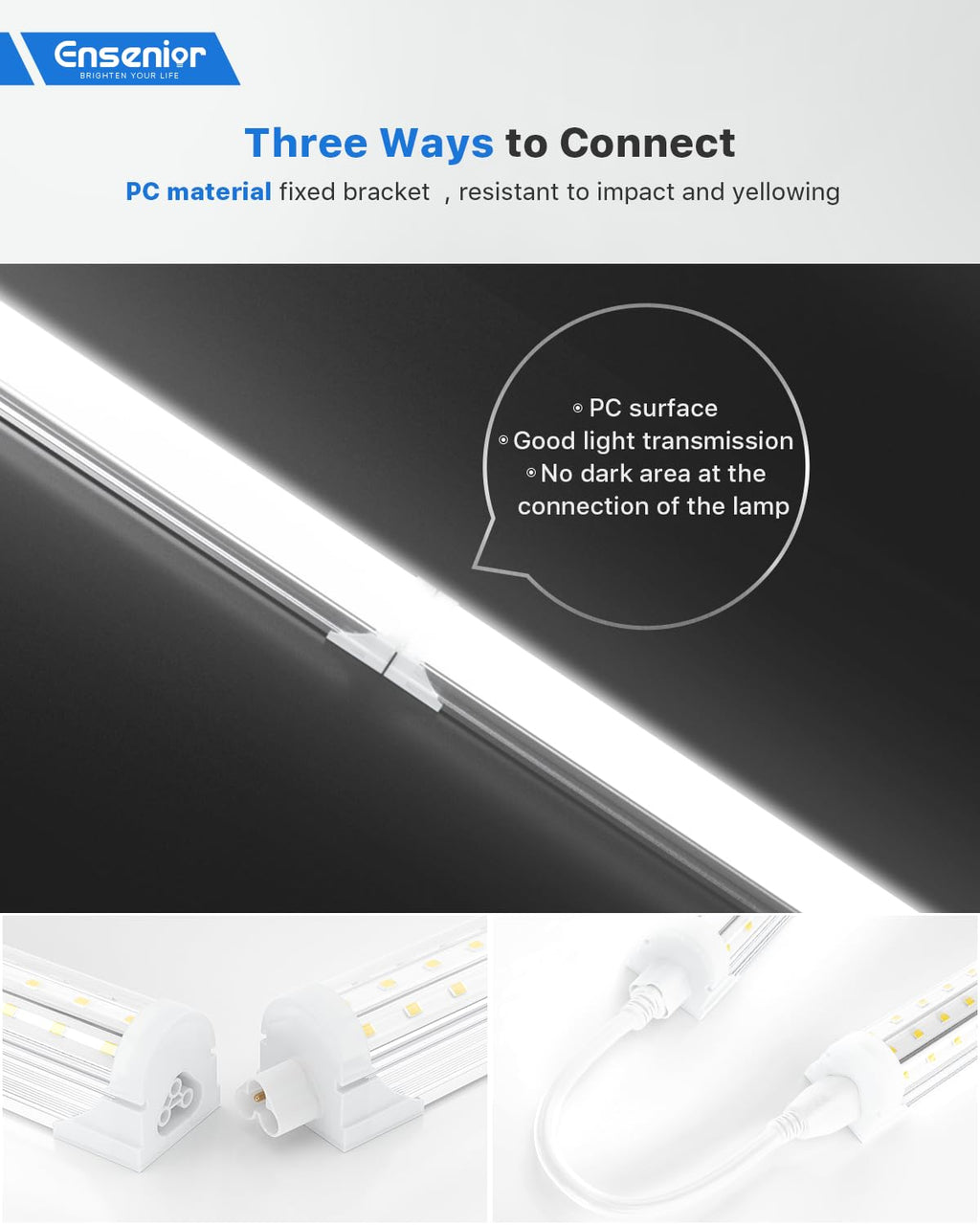 Ensenior 4FT LED Shop Lights - 5000LM 6000K Ultra Bright Daylight, T8 Commercial Bay Lighting, LED Lights for Garage/Shop/Basement, 36W (139 LM/W), Linkable, Plug & Play, ETL & FCC Certified, 4 Pack