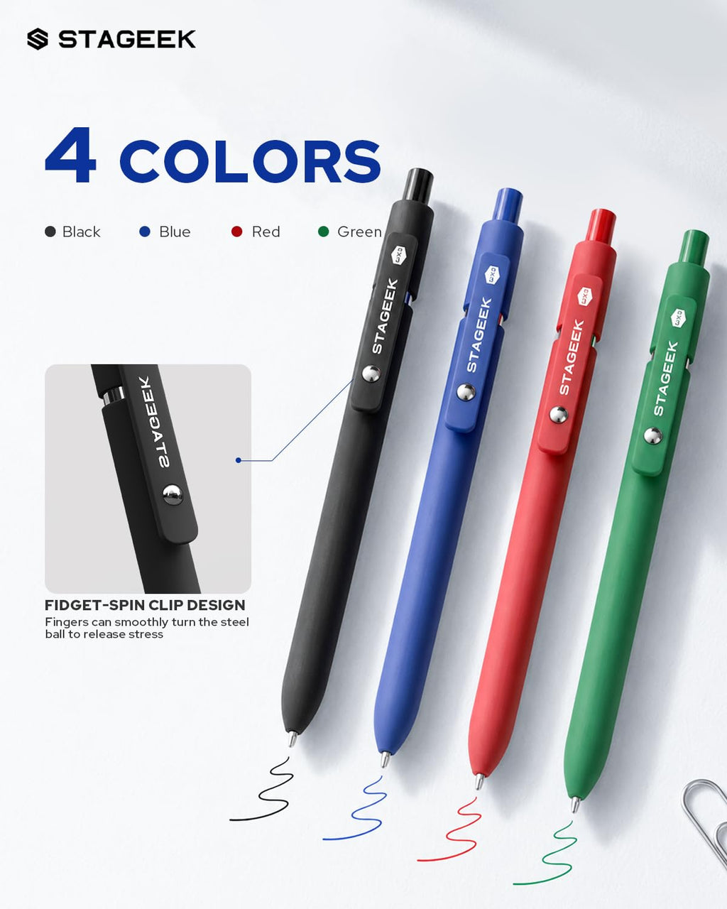 STAGEEK Blue Gel Pens GX3, 12Pcs Quick Dry Blue Ink Pens with 3 Extra Refills, Fine Point Retractable Smooth Writing Pens for Journaling, Office, Note Taking, School Supplies, Nurse Aesthetic(Blue)
