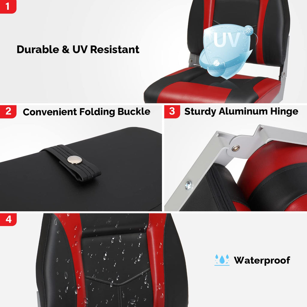 PEXMOR Boat Seats, Low/High Back, Folding, Waterproof, Captain Seat, 2 Packs (High Back-Blue & White)
