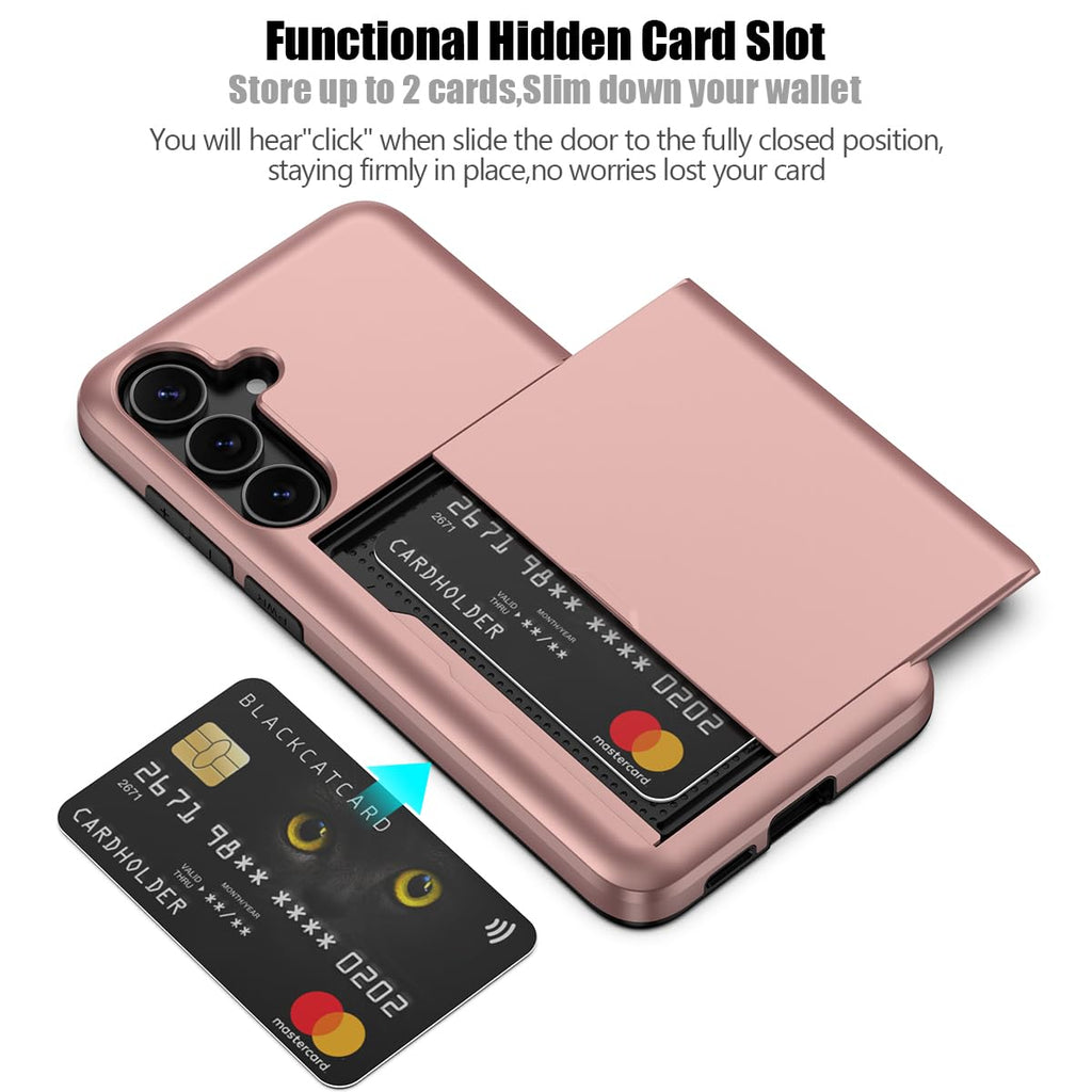 Nvollnoe for Samsung Galaxy S25 Case with Card Holder Dual Layer Heavy Duty Protective Case Hidden Card Slot Slim Wallet Cover for Samsung S25 6.2''(Black)