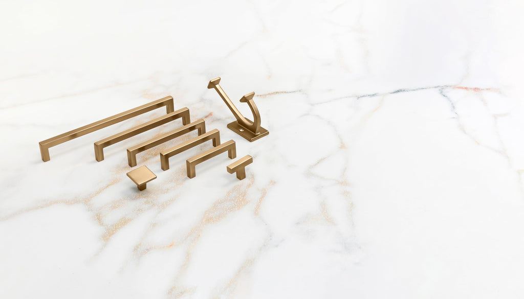 Hickory Hardware Solid Core Kitchen Cabinet Pulls, Luxury Cabinet Handles, Hardware for Doors & Dresser Drawers, 3 Inch Hole Center, Brushed Golden Brass, Skylight Collection (Pack of 1)