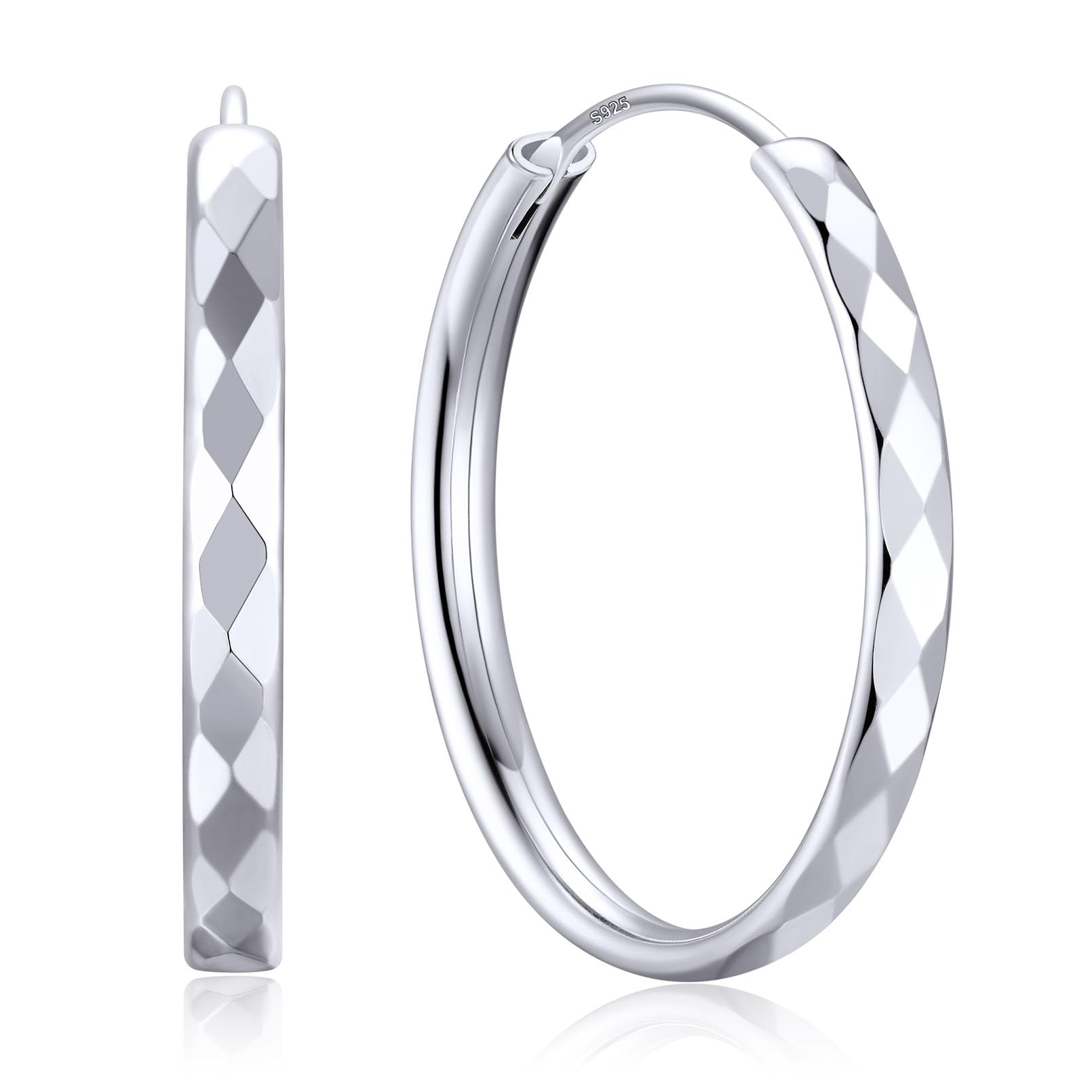 ChicSilver 925 Sterling Silver Hoop Earrings for Women Hypoallergenic, Lightweight Large Gold Plated Silver Hoop Earrings, Endless Hoops Earring 20/30/40/50/60/70MM
