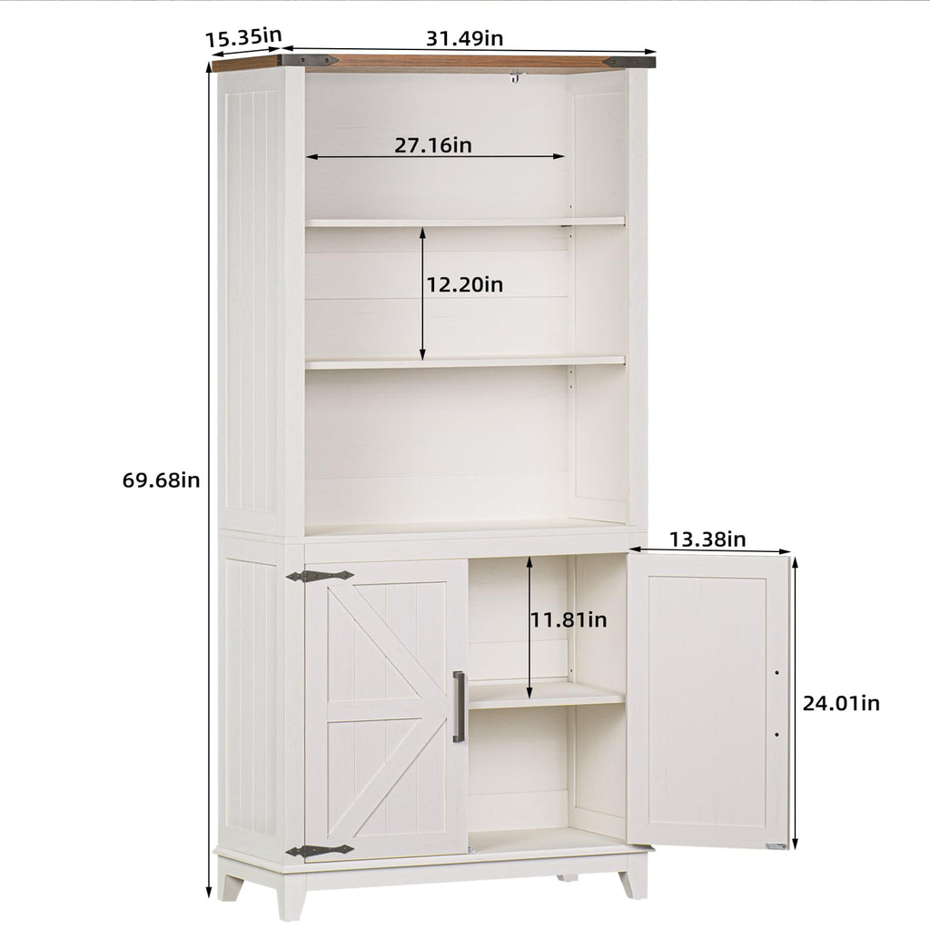 Joaxswe 70in Tall Bookshelf 5 Tier Bookcase with Barn Doors and Adjustable Shelves, Black Farmhouse Book Shelf with Storage Cabinet, Wood Freestanding Display Bookshelves for Bedroom, Living Room