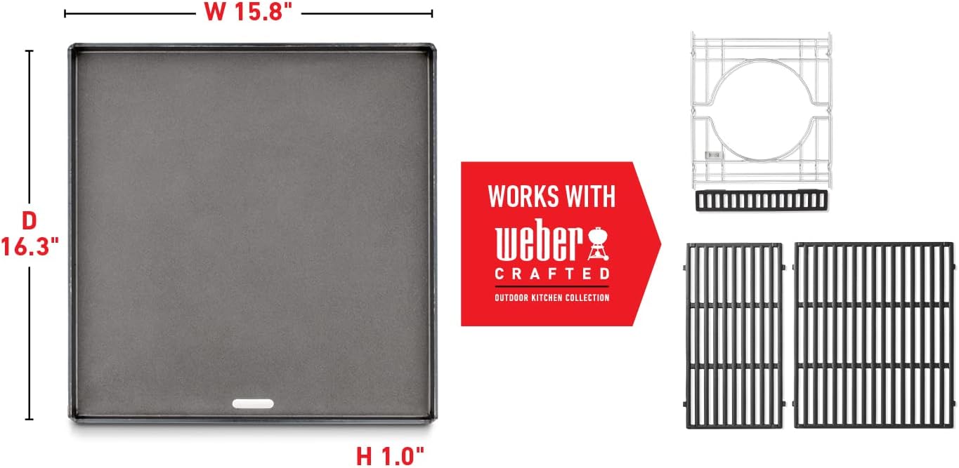 Weber Crafted Flat Top Outdoor Griddle Grill Accessory, Black