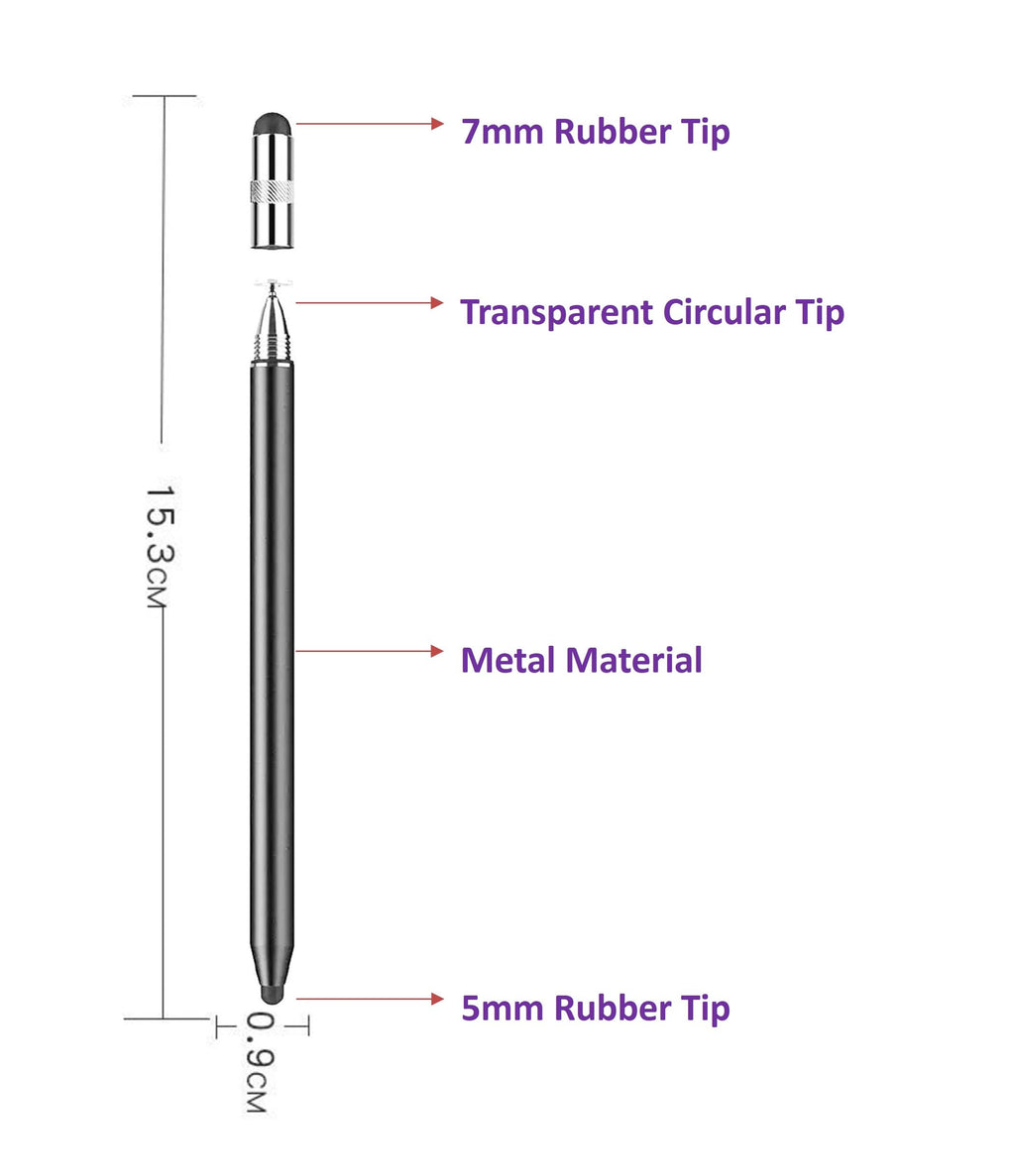 3-in-1 Stylus Pen for Samsung Galaxy Tab A11/A11+/A9+/A9/A8/A8 Plus/A7/A7 Lite, Stylus for iPad Pro/iPhone/Fire/Surface Tables Android,&iOS All Touch Devices (3 in 1 Black)