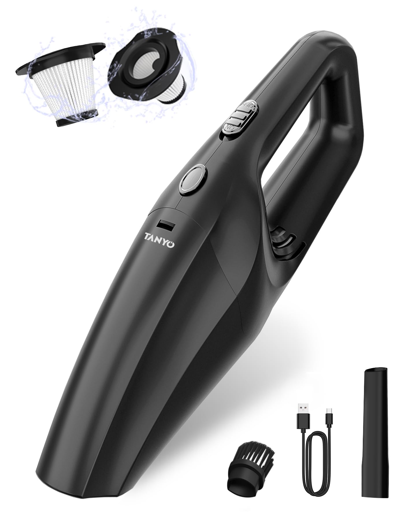 TANYO Handheld Car Vacuum Cordless, Portable Vacuum Cleaner with High Power Suction, Rechargeable Hand Held Vacuum, Mini Handheld for Car Home Office, Pet Hair, Black