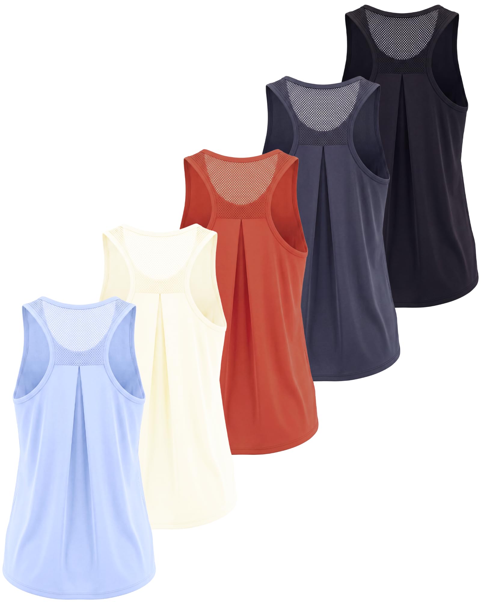 Real Essentials 5 Pack: Women's Racerback Athletic Tank Top Mesh Back Dry-Fit Sleeveless Shirt for Workout Running Gym (Plus)