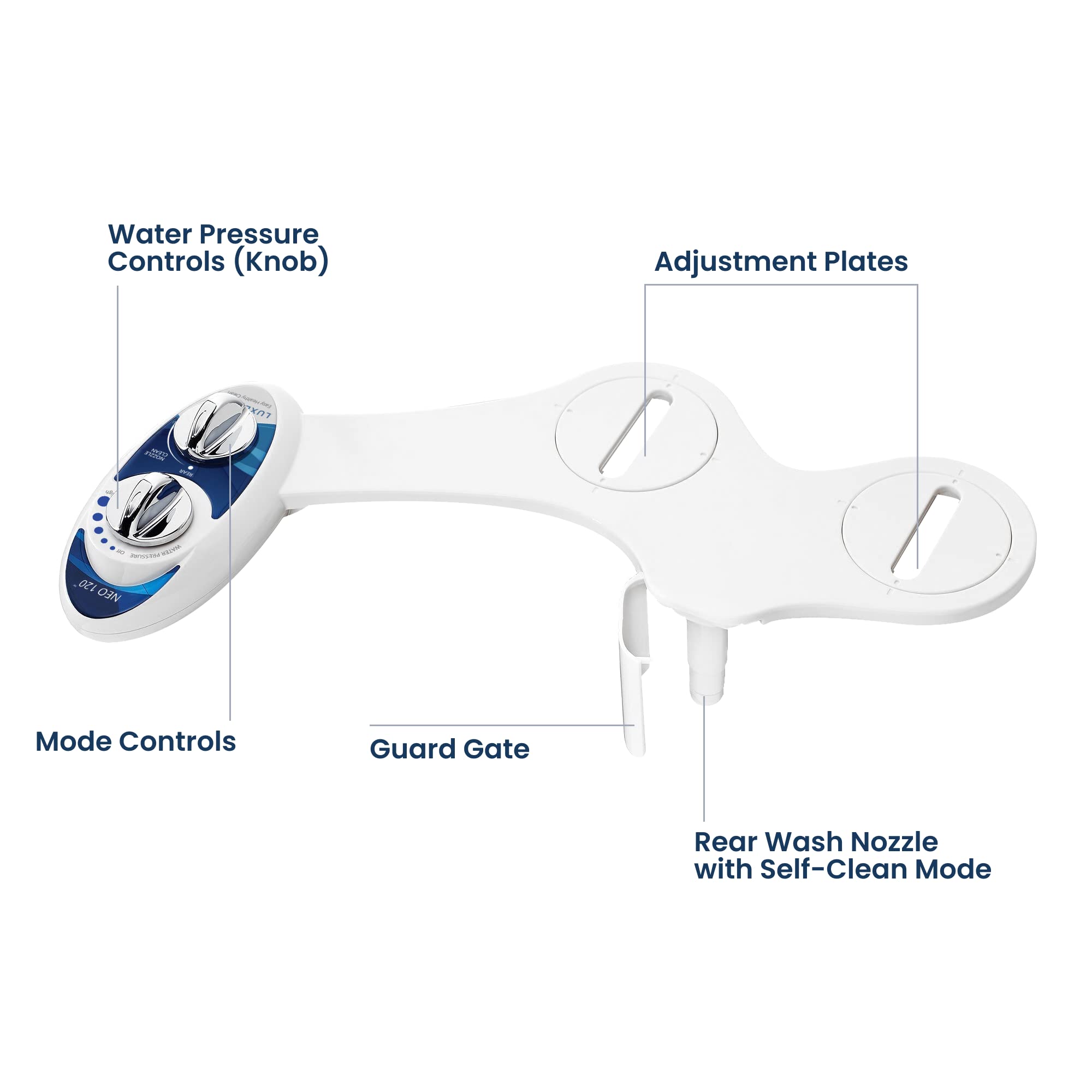 LUXE Bidet NEO 120 - Single Nozzle, Self-Cleaning, Non-Electric Bidet Attachment for Toilet Seat, Adjustable Water Pressure, Rear Wash (Blue)