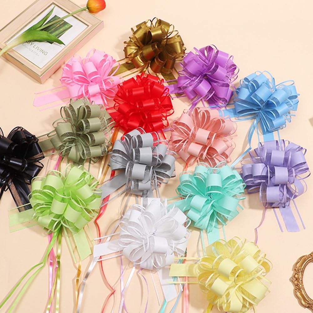6 PCS Large Pull Bows,Bow for Gift Wrapping,6 inches,Christmas Party Birthday Gift Wedding Ribbon Bows for Wrapping Boxes or Flower Decorations, Valentine's Day Gift Decorations