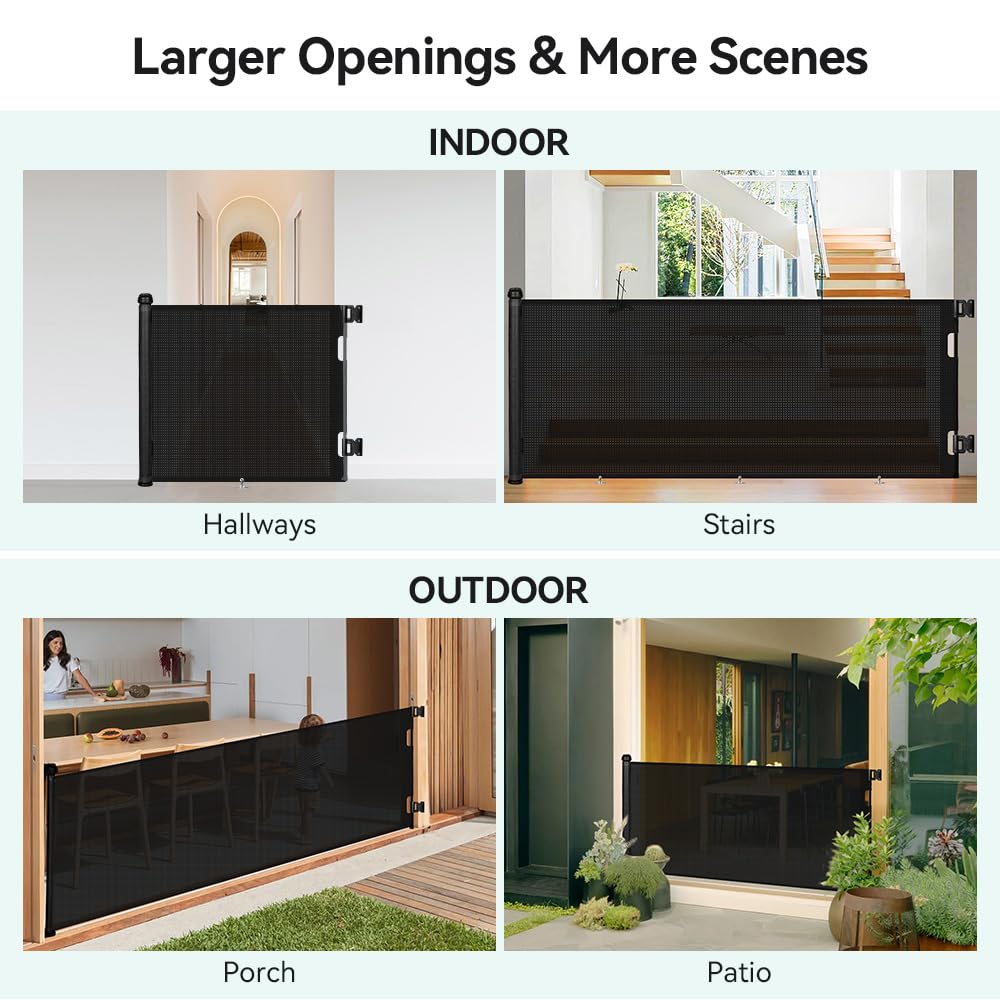 COMOMY Retractable Baby Gate for Stairs, 0-55" Mesh Dog Gate for House Doorways Hallways, 33" Tall Extra Wide Child Safety Gate for Kids Pets, Indoor and Outdoor (Black)