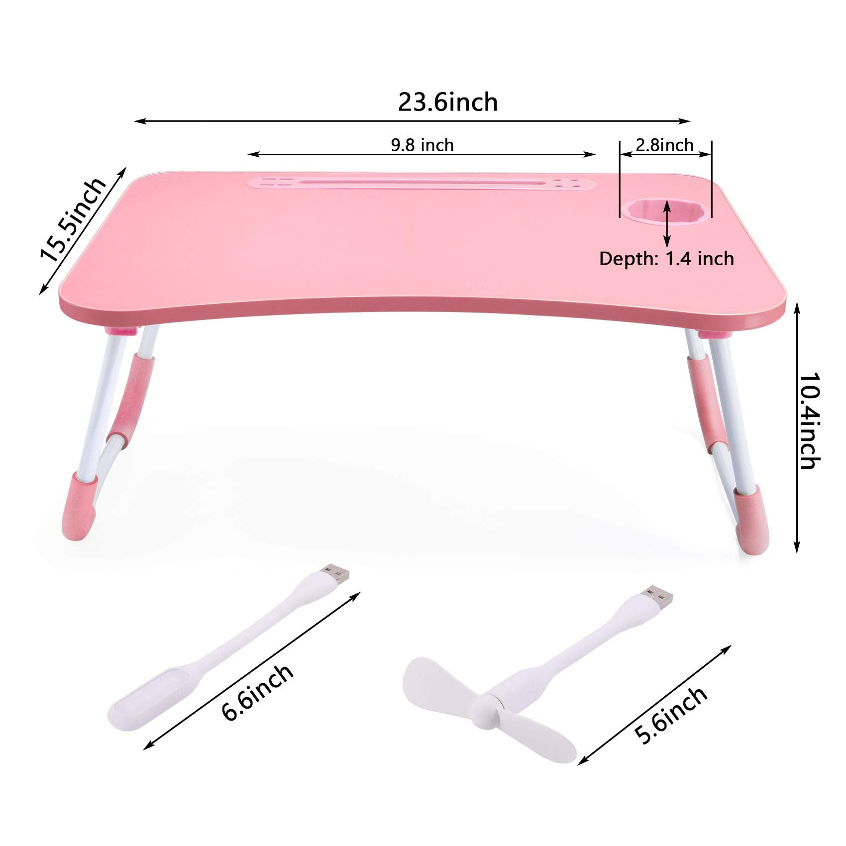 Slendor Lap Desk with Cup Holder, Foldable Laptop Table for Bed, Portable Bed Desk for Laptop and Writing, Computer Tray with Tablet Slot, Notebook Stand Reading Holder for Couch Sofa Floor,Black