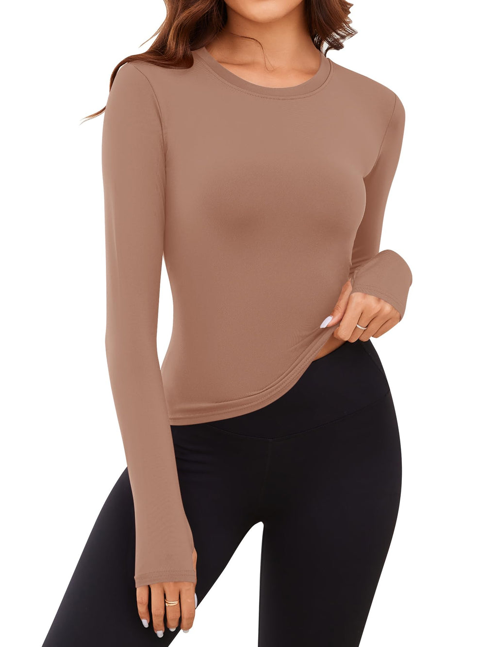 Rapbin Thermal Shirts for Women Long Sleeve Tops Ladies Fleece Undershirt for Winter Cold Weather with Thumb Holes XS-L