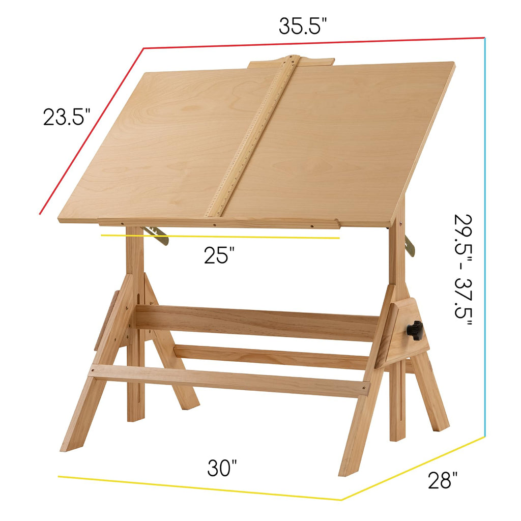 MEEDEN Wood Drafting Table & Stool Set,Artist Stool and Craft Table with Adjustable Height,Tiltable Tabletop for Artwork, Graphic Design, Reading, Writing