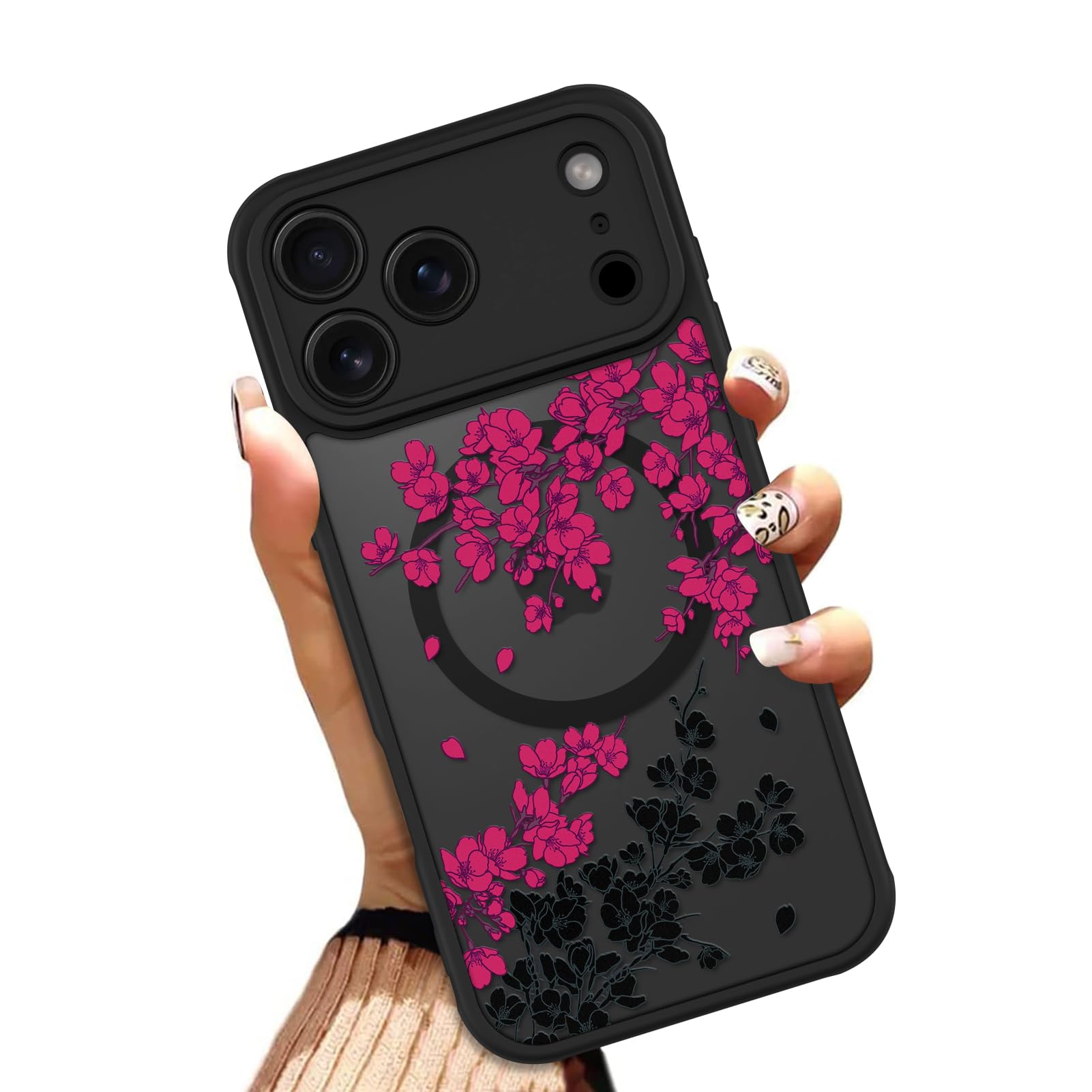 OOK Case for iPhone 11 6.1 Inch (Compatible with MagSafe) Floral Flowers Design Translucent Phone Cover Soft TPU + Hard PC Anti-Scratch Shockproof Magnetic Cute Case for Women - Red