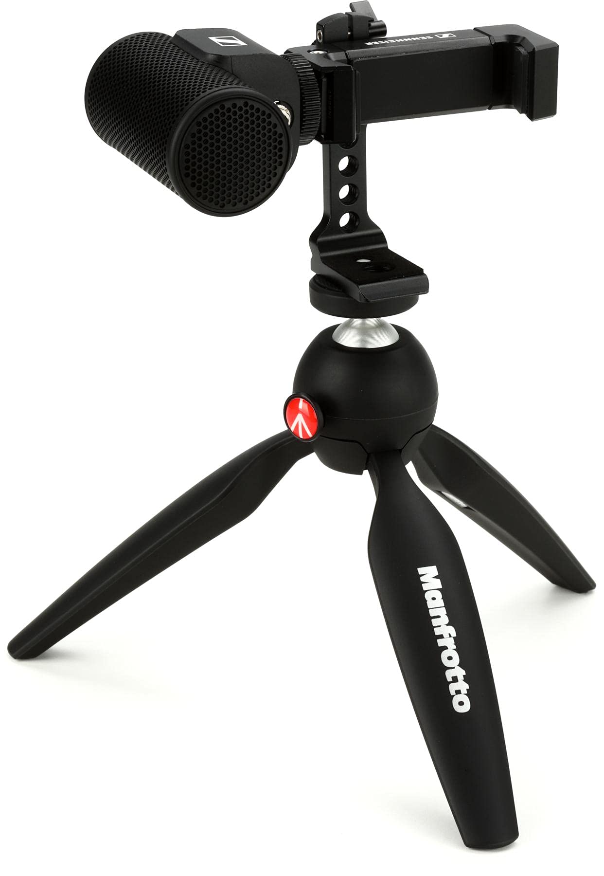 Sennheiser Pro Audio Sennheiser Professional MKE 200 + Mobile Kit, Directional On-Camera Microphone with Smartphone Clamp & Manfrotto PIXI Mini Tripod, 509256, Black