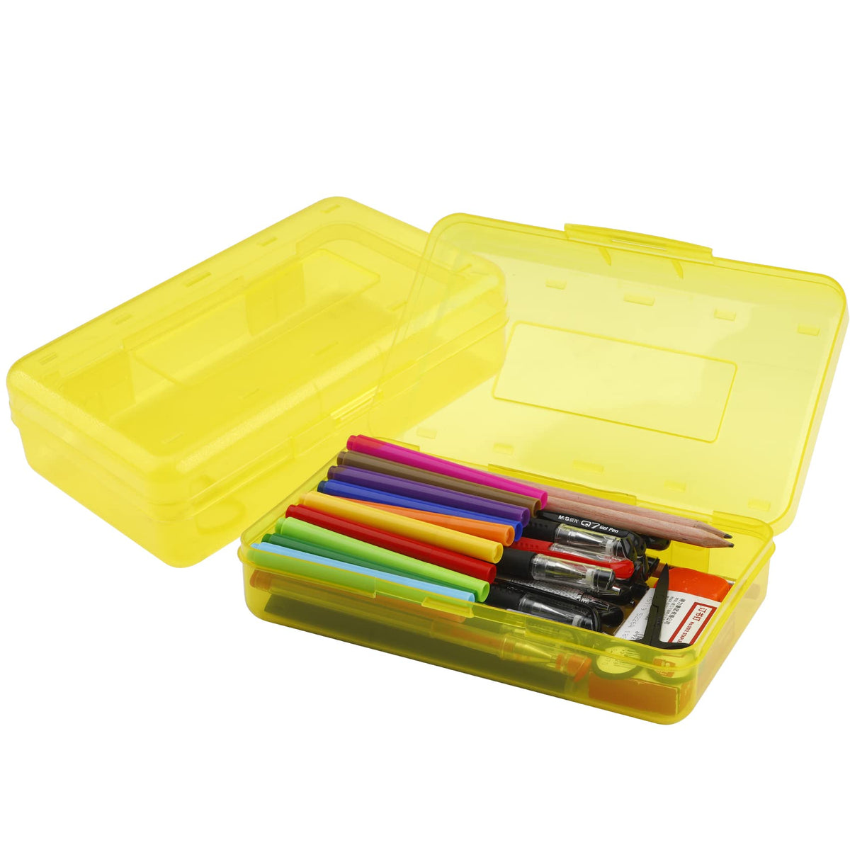 Pencil Case, Pencil Box, Clear Pencil Case, 3 Pack Plastic Pencil Case, Large Capacity Pencil Case, Crayon Box with Snap-tight Lid Stackable Design, Plastic Storage Box for School Office Supplies