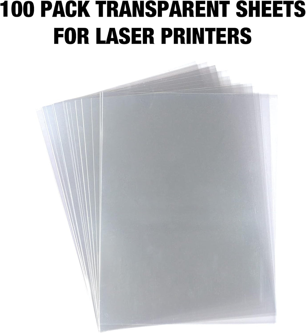 Samsill 100 Pack Transparent Printer Sheets, Projector Film, Clear Transparency Film for Laser Jet Printers, 8.5 x 11 Inch Sheets - Black Image Only,
