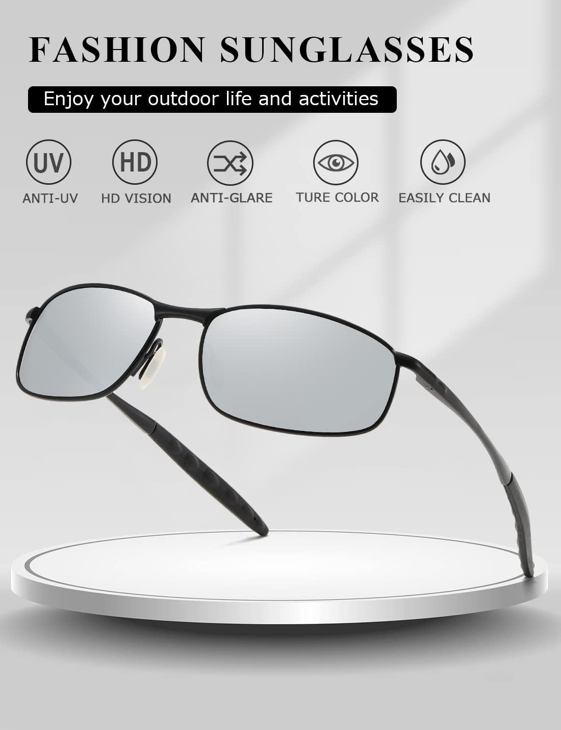 AEVOGUE Polarized Sunglasses For Men Rectangle Metal Frame Retro Sun Glasses AE0395