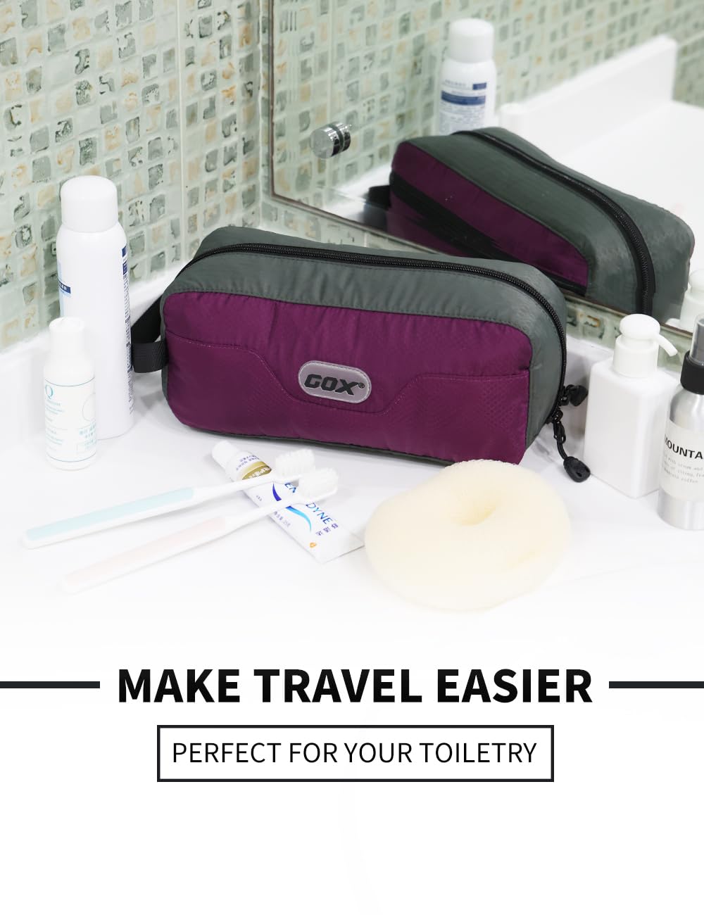 GOX Travel Small Toiletry Bag for Men Nylon Dopp Kit Medicine Bag Travel Organizer Pouch Shave Kits for Teens Toiletry Essentials Bathroom Compact (Black, 7.9 * 3.7 * 2 Inches)