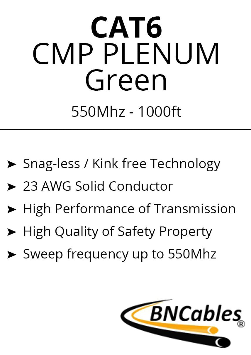 550MHZ CAT6 Plenum Cable 1000ft, 100% Pure Bare Copper, PoE++, DSX- 8000 Certified 23AWG 4Pair, Solid Network Cable Unshielded Twisted Pair (UTP)