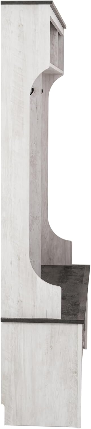 Prepac Farmhouse Washed White Hall Tree, Shoe Cabinet, Storage Cabinet with 12 Shoe Cubbies, 2 Boot Cubbies and 6 Double Coat Hooks 15.5" D x 60" W x 77" H
